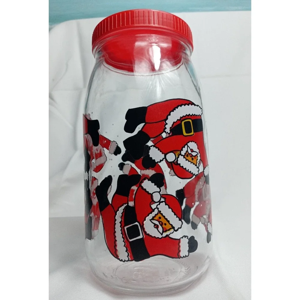 Santa Claus Christmas Cookie Jar Glass Canister Tumbling Santa 2L France Vintage